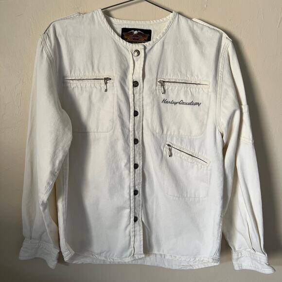 Harley-Davidson White Button Up Long Sleeve Shirt Jacket Women's Size M - Picture 1 of 15